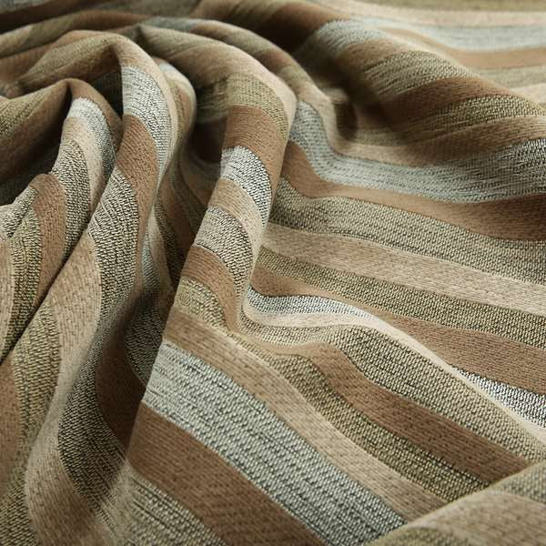 Enya Designer Soft Luxury Striped Fabric Brown Beige Grey JO-72 - Made To Measure Curtains