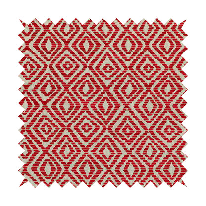 Geometric Diamond Modern Pattern In Red Colour Chenille Upholstery Fabric JO-721 - Made To Measure Curtains