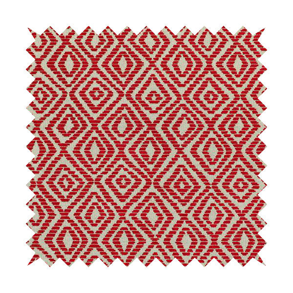 Geometric Diamond Modern Pattern In Red Colour Chenille Upholstery Fabric JO-721