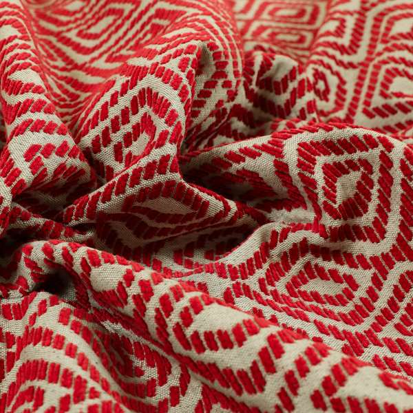 Geometric Diamond Modern Pattern In Red Colour Chenille Upholstery Fabric JO-721 - Roman Blinds