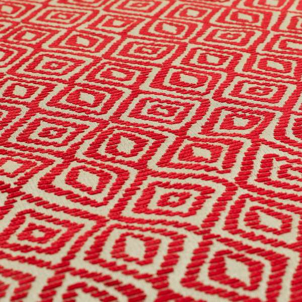 Geometric Diamond Modern Pattern In Red Colour Chenille Upholstery Fabric JO-721 - Made To Measure Curtains