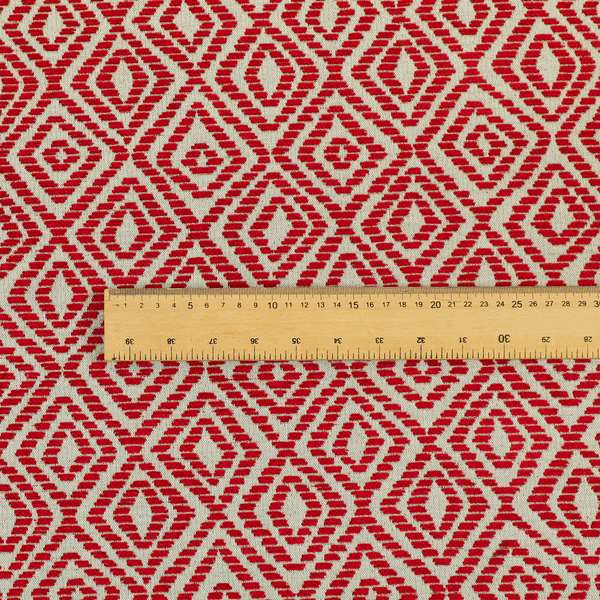 Geometric Diamond Modern Pattern In Red Colour Chenille Upholstery Fabric JO-721 - Made To Measure Curtains