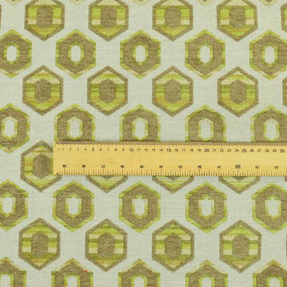 Modern Geometric Hexagon Pattern In Grey Green Colour Chenille Upholstery Fabric JO-723 - Made To Measure Curtains