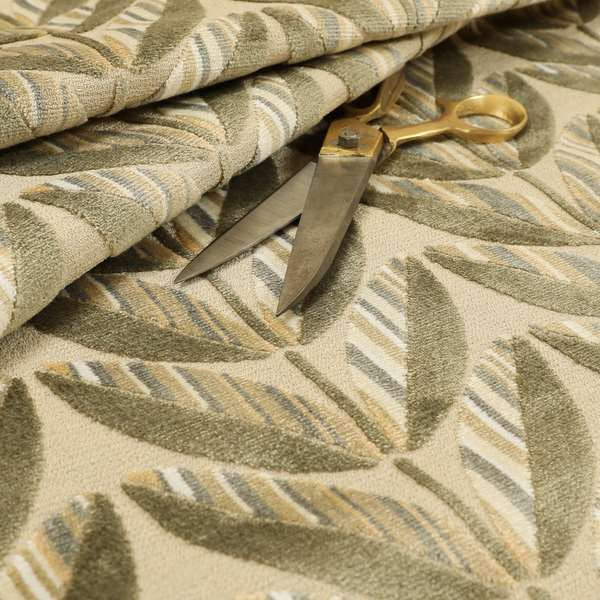 Floral Leaf Pattern In Green Brown Colour Velvet Upholstery Fabric JO-724 - Made To Measure Curtains