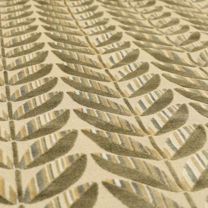 Floral Leaf Pattern In Green Brown Colour Velvet Upholstery Fabric JO-724 - Made To Measure Curtains