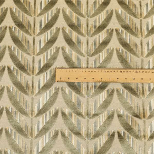 Floral Leaf Pattern In Green Brown Colour Velvet Upholstery Fabric JO-724 - Roman Blinds