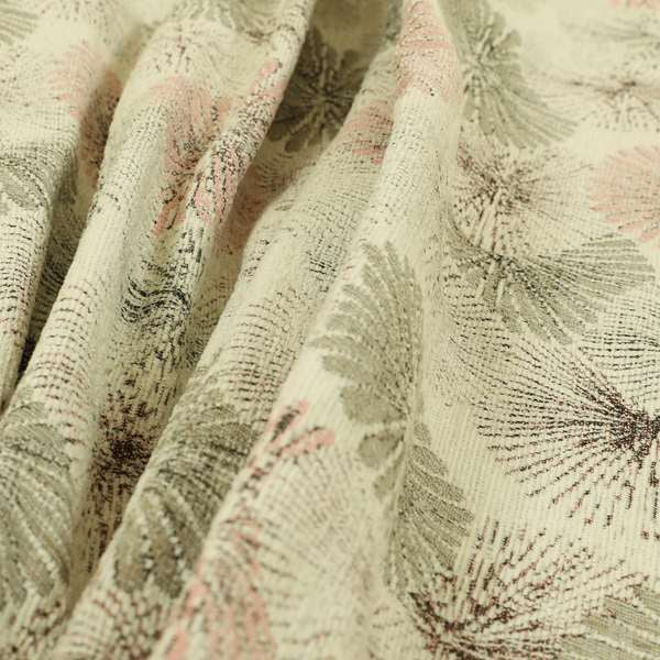 Blossom Floral Pink Grey Chenille Jacquard Upholstery Fabric JO-725 - Made To Measure Curtains