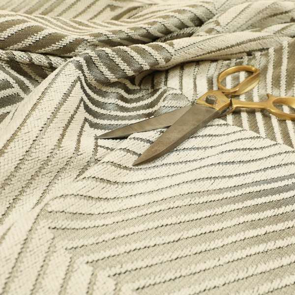 3D Effect Modern Geometric Pattern Cream Silver Shine Upholstery Fabric JO-727 - Made To Measure Curtains