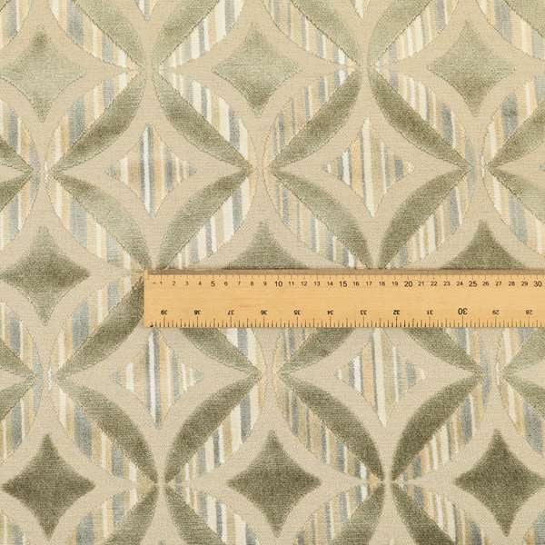 Oval Hexagon Pattern In Green Brown Colour Velvet Upholstery Fabric JO-729 - Roman Blinds