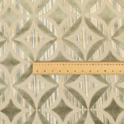 Oval Hexagon Pattern In Green Brown Colour Velvet Upholstery Fabric JO-729 - Roman Blinds