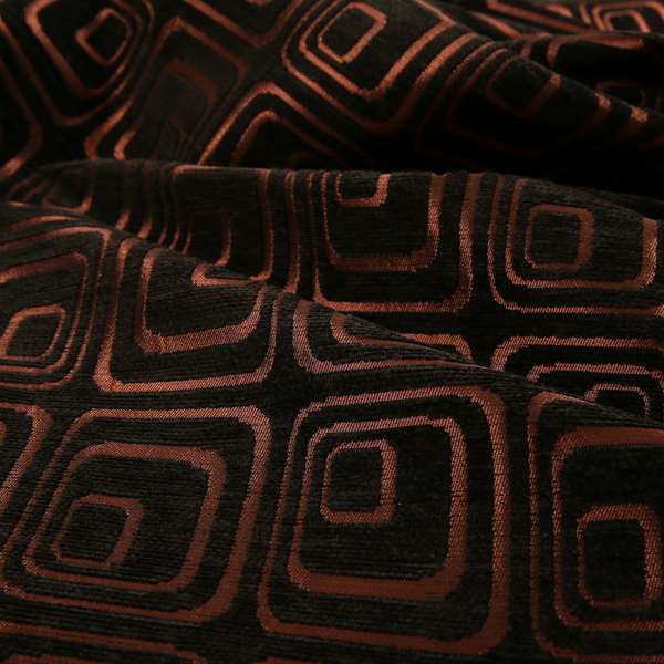 Vegas Brown Bronze Shine Effect Geometric Square Pattern Soft Chenille Upholstery Fabric JO-73 - Roman Blinds