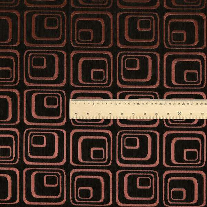 Vegas Brown Bronze Shine Effect Geometric Square Pattern Soft Chenille Upholstery Fabric JO-73 - Roman Blinds