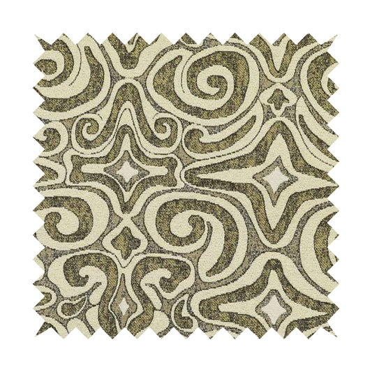 Gold Cream Colour Funky Pattern Chenille Upholstery Fabric JO-731