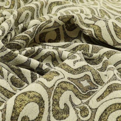 Gold Cream Colour Funky Pattern Chenille Upholstery Fabric JO-731 - Roman Blinds