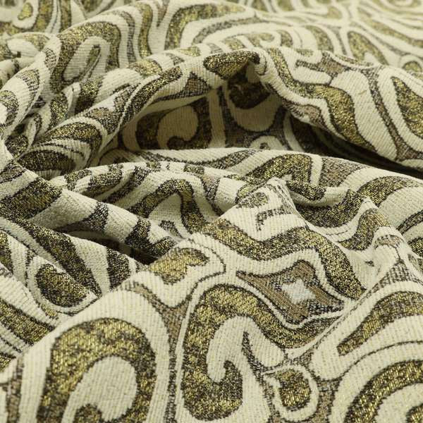 Gold Cream Colour Funky Pattern Chenille Upholstery Fabric JO-731 - Made To Measure Curtains