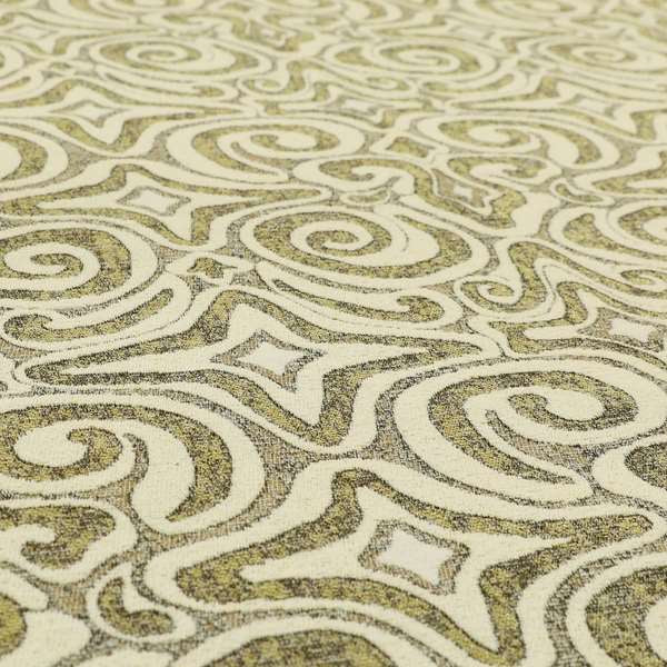 Gold Cream Colour Funky Pattern Chenille Upholstery Fabric JO-731 - Made To Measure Curtains