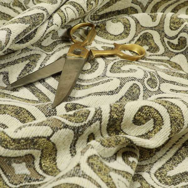 Gold Cream Colour Funky Pattern Chenille Upholstery Fabric JO-731 - Made To Measure Curtains