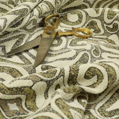 Gold Cream Colour Funky Pattern Chenille Upholstery Fabric JO-731