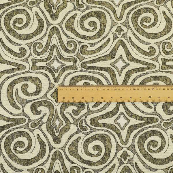 Gold Cream Colour Funky Pattern Chenille Upholstery Fabric JO-731 - Roman Blinds