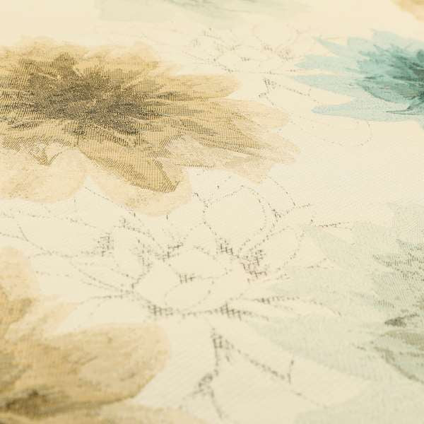 Brown Blue Colour Floral Pattern Chenille Upholstery Fabric JO-732