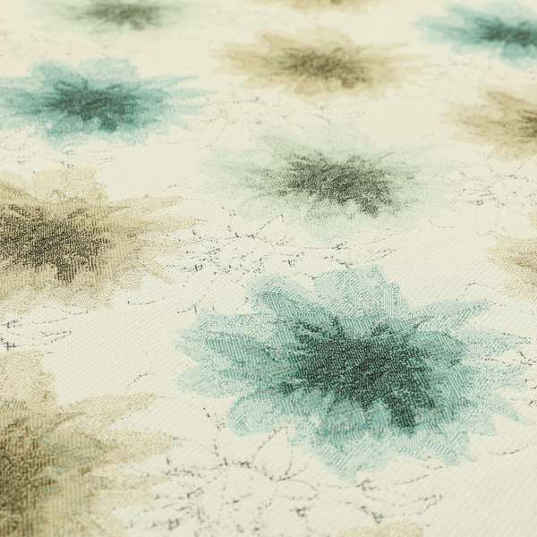 Smaller Brown Blue Colour Floral Pattern Chenille Upholstery Fabric JO-733 - Made To Measure Curtains