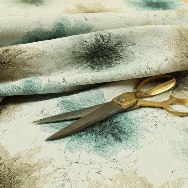 Smaller Brown Blue Colour Floral Pattern Chenille Upholstery Fabric JO-733 - Roman Blinds