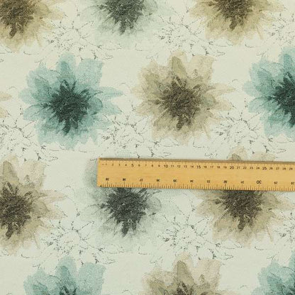 Smaller Brown Blue Colour Floral Pattern Chenille Upholstery Fabric JO-733 - Roman Blinds