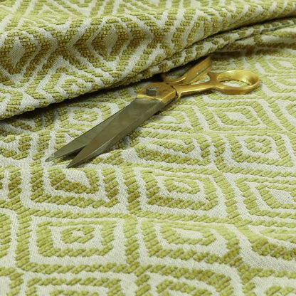 Geometric Diamond Modern Pattern In Green Colour Chenille Upholstery Fabric JO-735 - Made To Measure Curtains