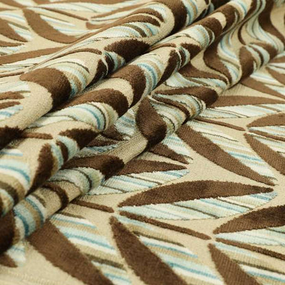 Leaf Floral Theme Pattern In Blue Brown Colour Velvet Upholstery Fabric JO-736 - Roman Blinds