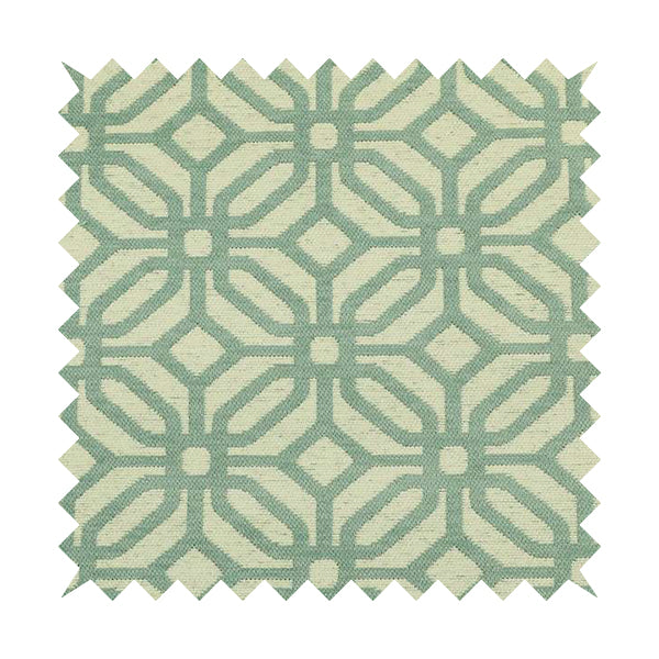 Cream Blue Colour Modern Tile Geometric Pattern Chenille Upholstery Fabric JO-737 - Made To Measure Curtains