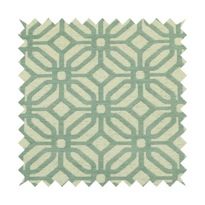 Cream Blue Colour Modern Tile Geometric Pattern Chenille Upholstery Fabric JO-737 - Made To Measure Curtains