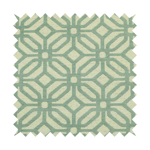 Cream Blue Colour Modern Tile Geometric Pattern Chenille Upholstery Fabric JO-737