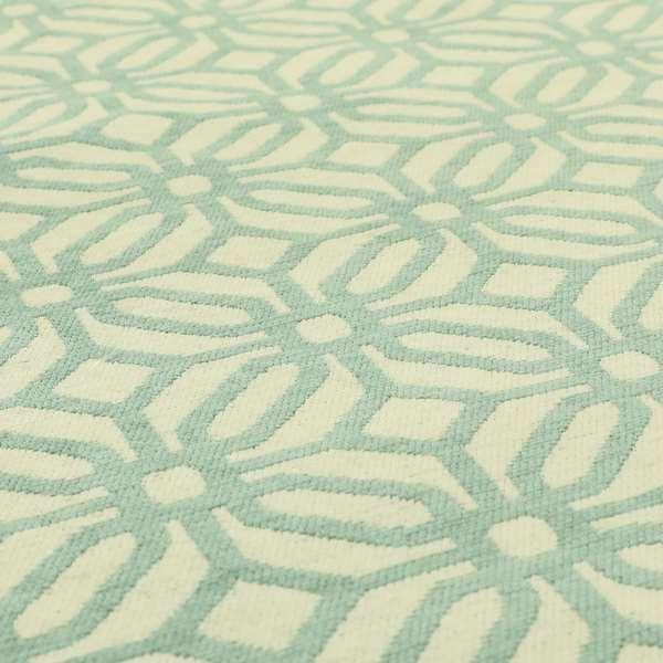 Cream Blue Colour Modern Tile Geometric Pattern Chenille Upholstery Fabric JO-737 - Made To Measure Curtains