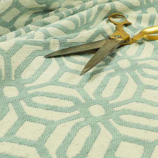 Cream Blue Colour Modern Tile Geometric Pattern Chenille Upholstery Fabric JO-737 - Made To Measure Curtains