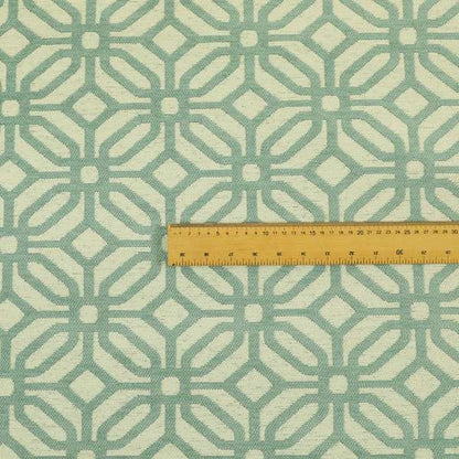 Cream Blue Colour Modern Tile Geometric Pattern Chenille Upholstery Fabric JO-737 - Roman Blinds