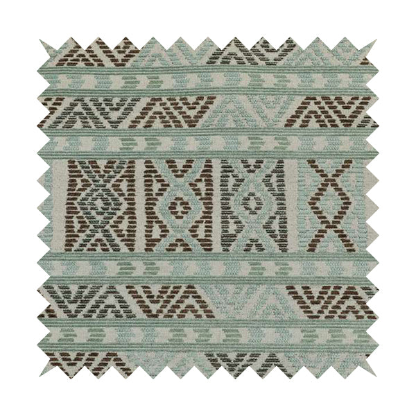 Tribal Aztec Pattern Blue Brown Chenille Upholstery Fabric JO-738 - Roman Blinds