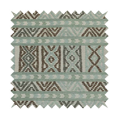 Tribal Aztec Pattern Blue Brown Chenille Upholstery Fabric JO-738