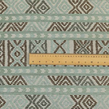 Tribal Aztec Pattern Blue Brown Chenille Upholstery Fabric JO-738 - Roman Blinds