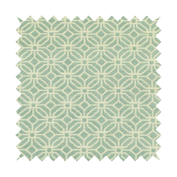 Cream Blue Colour Modern Small Tile Geometric Pattern Chenille Upholstery Fabric JO-739 - Made To Measure Curtains