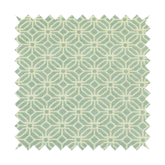 Cream Blue Colour Modern Small Tile Geometric Pattern Chenille Upholstery Fabric JO-739