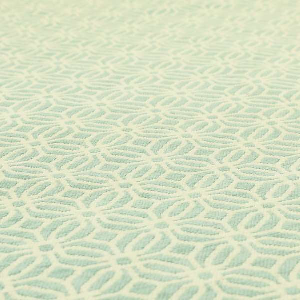 Cream Blue Colour Modern Small Tile Geometric Pattern Chenille Upholstery Fabric JO-739 - Roman Blinds