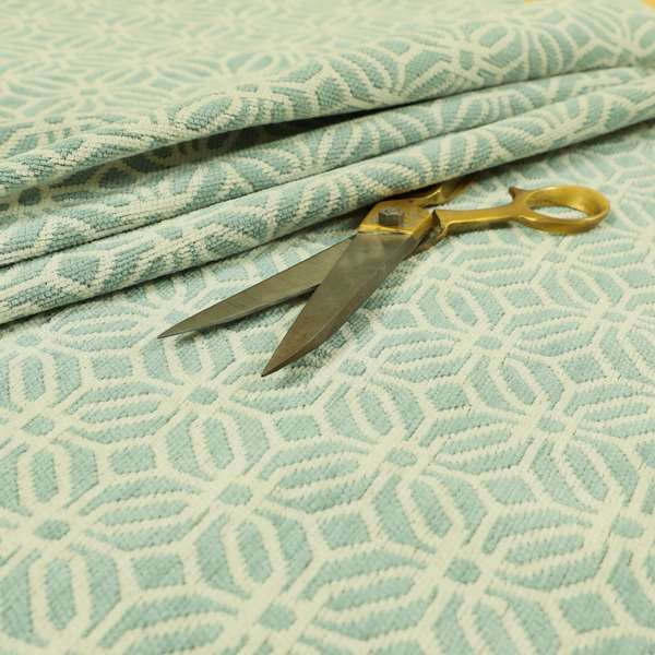 Cream Blue Colour Modern Small Tile Geometric Pattern Chenille Upholstery Fabric JO-739 - Made To Measure Curtains