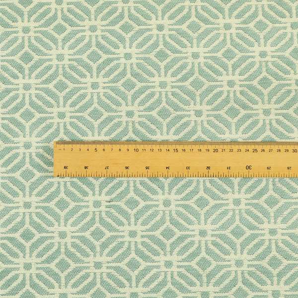 Cream Blue Colour Modern Small Tile Geometric Pattern Chenille Upholstery Fabric JO-739 - Roman Blinds