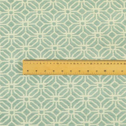 Cream Blue Colour Modern Small Tile Geometric Pattern Chenille Upholstery Fabric JO-739 - Roman Blinds