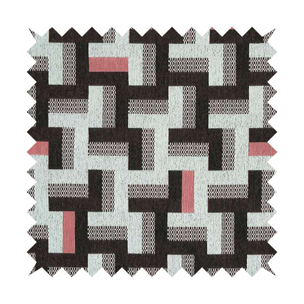 Fantasque Black Pink Geometric Pattern Woven Soft Chenille Upholstery Fabric JO-74 - Roman Blinds