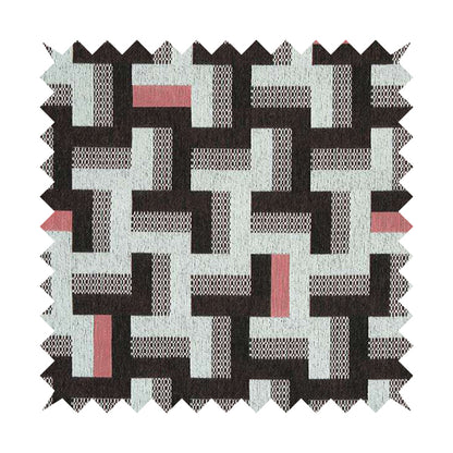 Fantasque Black Pink Geometric Pattern Woven Soft Chenille Upholstery Fabric JO-74 - Made To Measure Curtains