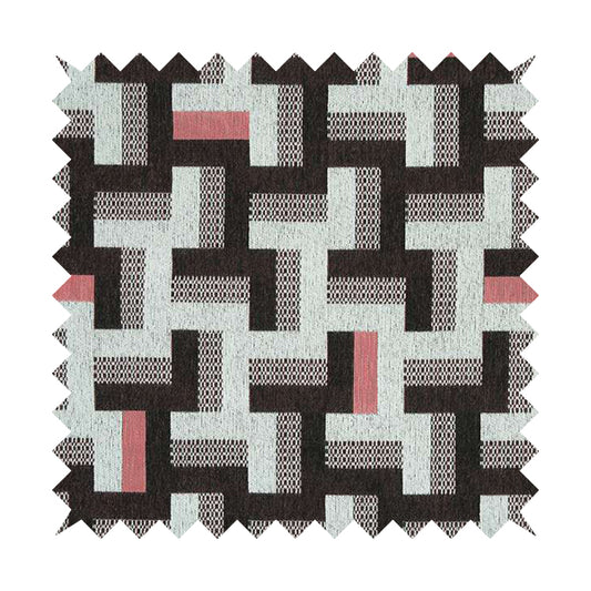 Fantasque Black Pink Geometric Pattern Woven Soft Chenille Upholstery Fabric JO-74