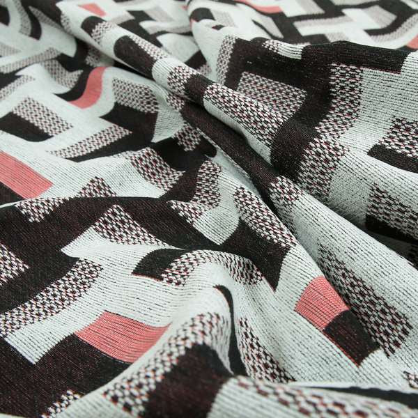 Fantasque Black Pink Geometric Pattern Woven Soft Chenille Upholstery Fabric JO-74 - Roman Blinds