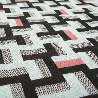 Fantasque Black Pink Geometric Pattern Woven Soft Chenille Upholstery Fabric JO-74 - Roman Blinds