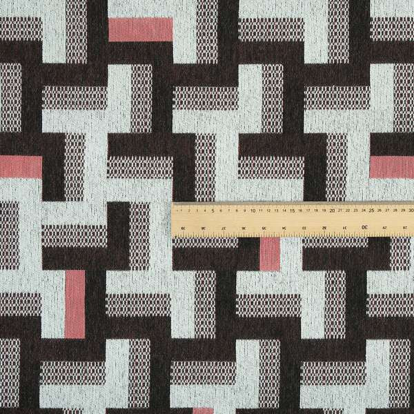 Fantasque Black Pink Geometric Pattern Woven Soft Chenille Upholstery Fabric JO-74 - Roman Blinds